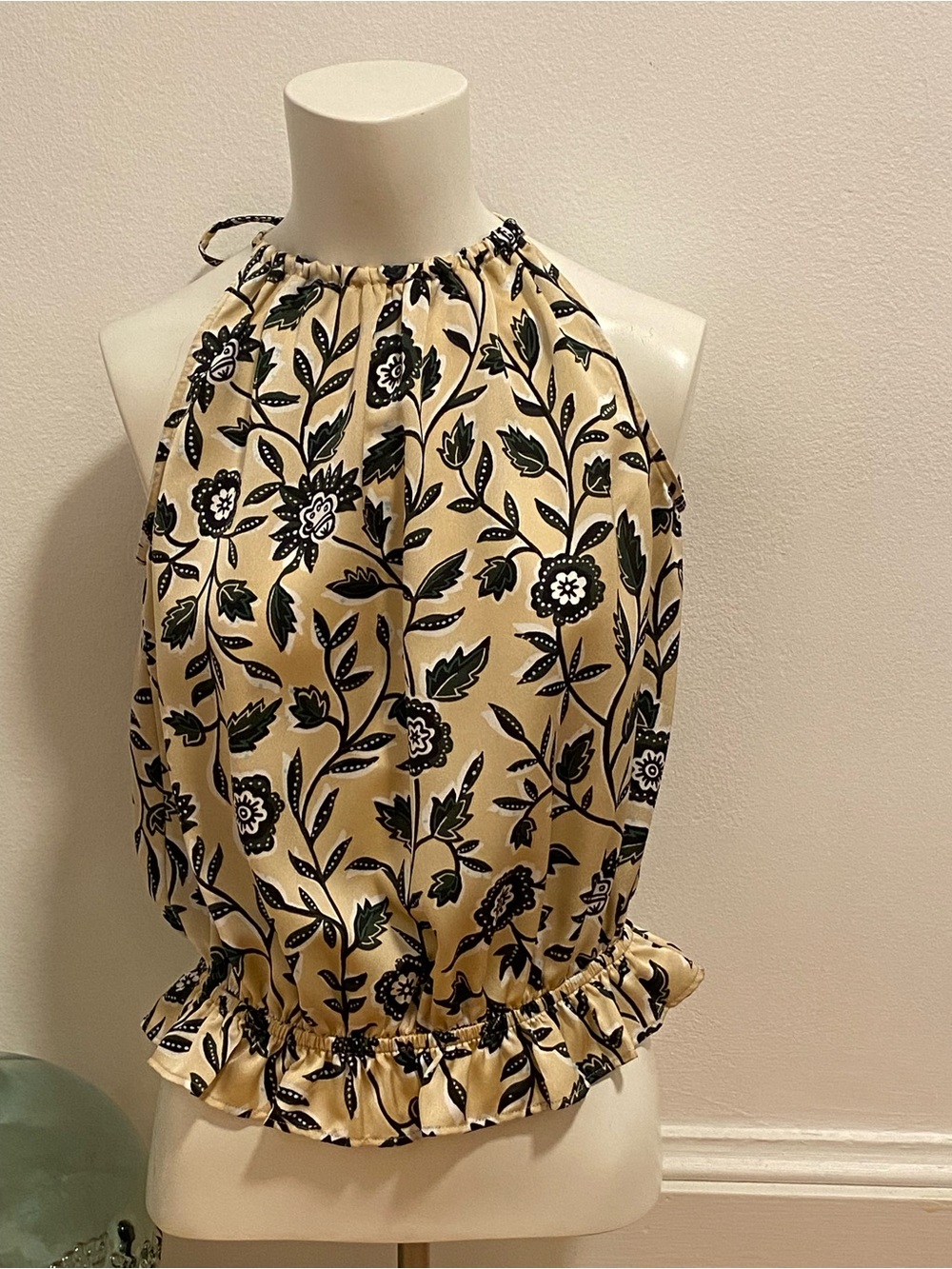 Ann Taylor Beige Floral Halter Peplum Camisole